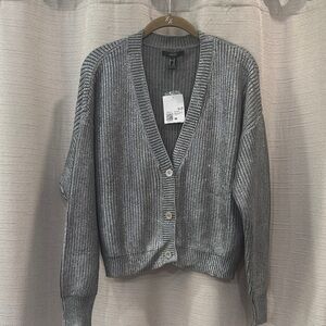 NWT Forever 21 Silver/Grey Coated Cotton Wonen’s Cardigan Size Medium